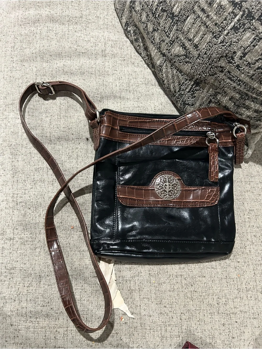 Women’s leather black and brown crocodile crossbody Gianni Barnini